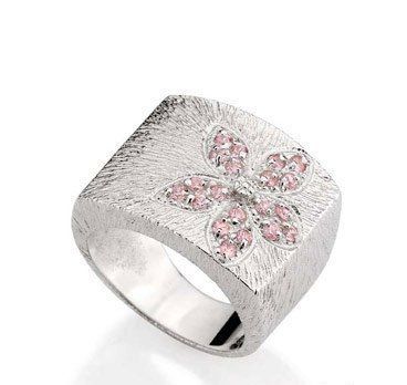 Anel Rhodium Fosco com detalhe de flor com zircônia