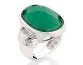 Anel Rhodium com Pedra Oval Verde